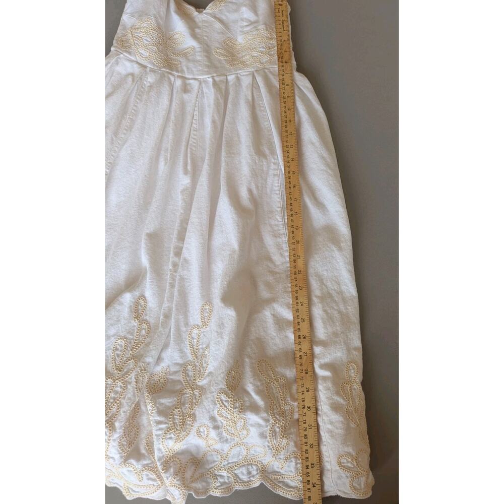 Christian Lacroix White Linen Blend Embroidered Sundress Smocked Boho Medium - Picture 6 of 9